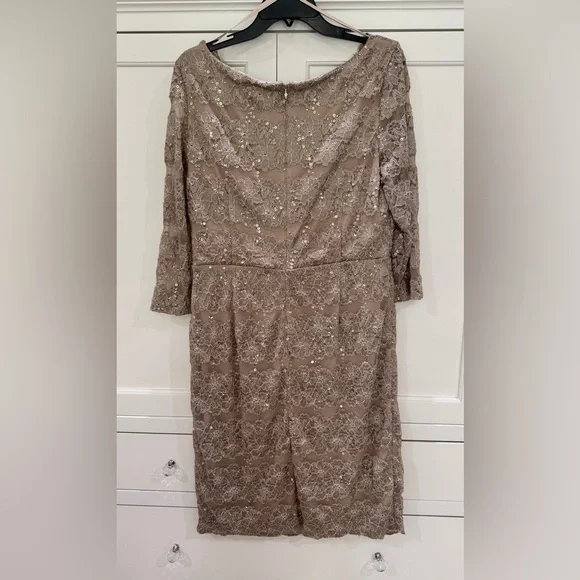 Jessica Howard Elegant sequins & Lace Dress in champagne color - Picture 3 of 10